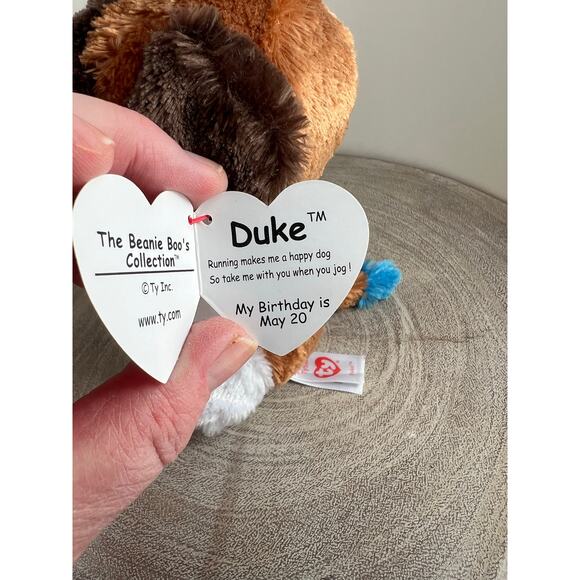Ty Beanie Boos Duke The Dog Blue Glitter Eyes and Blue Tail Tip - Picture 9 of 9
